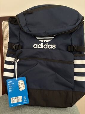 adidas Navy Blue and White classic zip top Trefoil Backpack